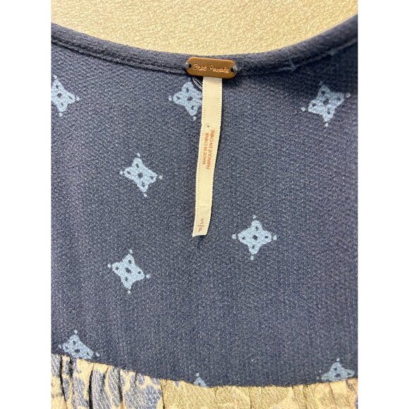 Free People Women Chiffon Boho Blue Print Mini Dress Small - Picture 7 of 7